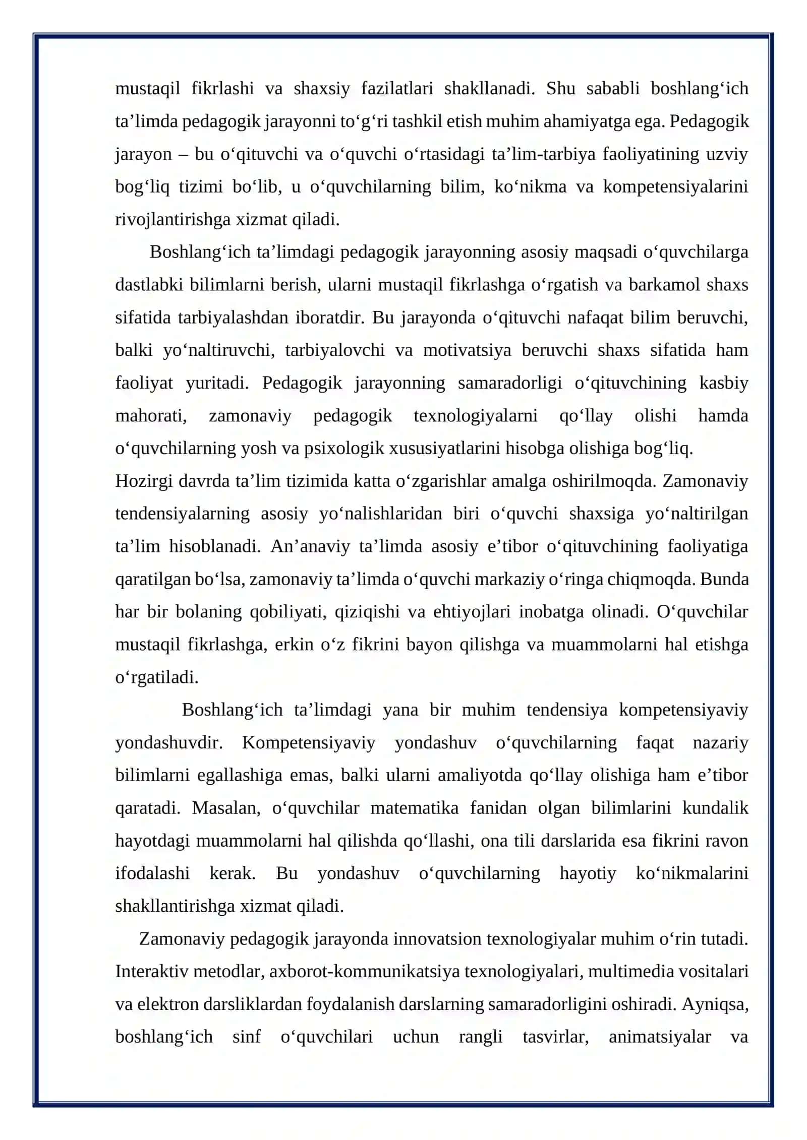 Boshlang'ich maktabda pedagogik jarayonning zamonaviy tendensiyalar va texnologiyalari mavzusida referat 3
