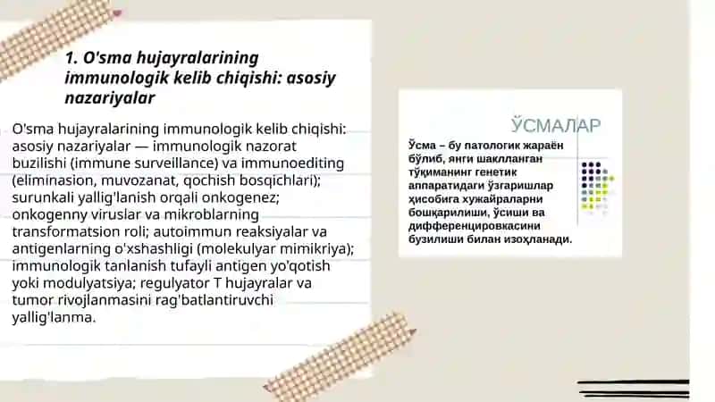 Immunopatologiya o’sma hujayralarini kelib chiqish ahamiyati 3