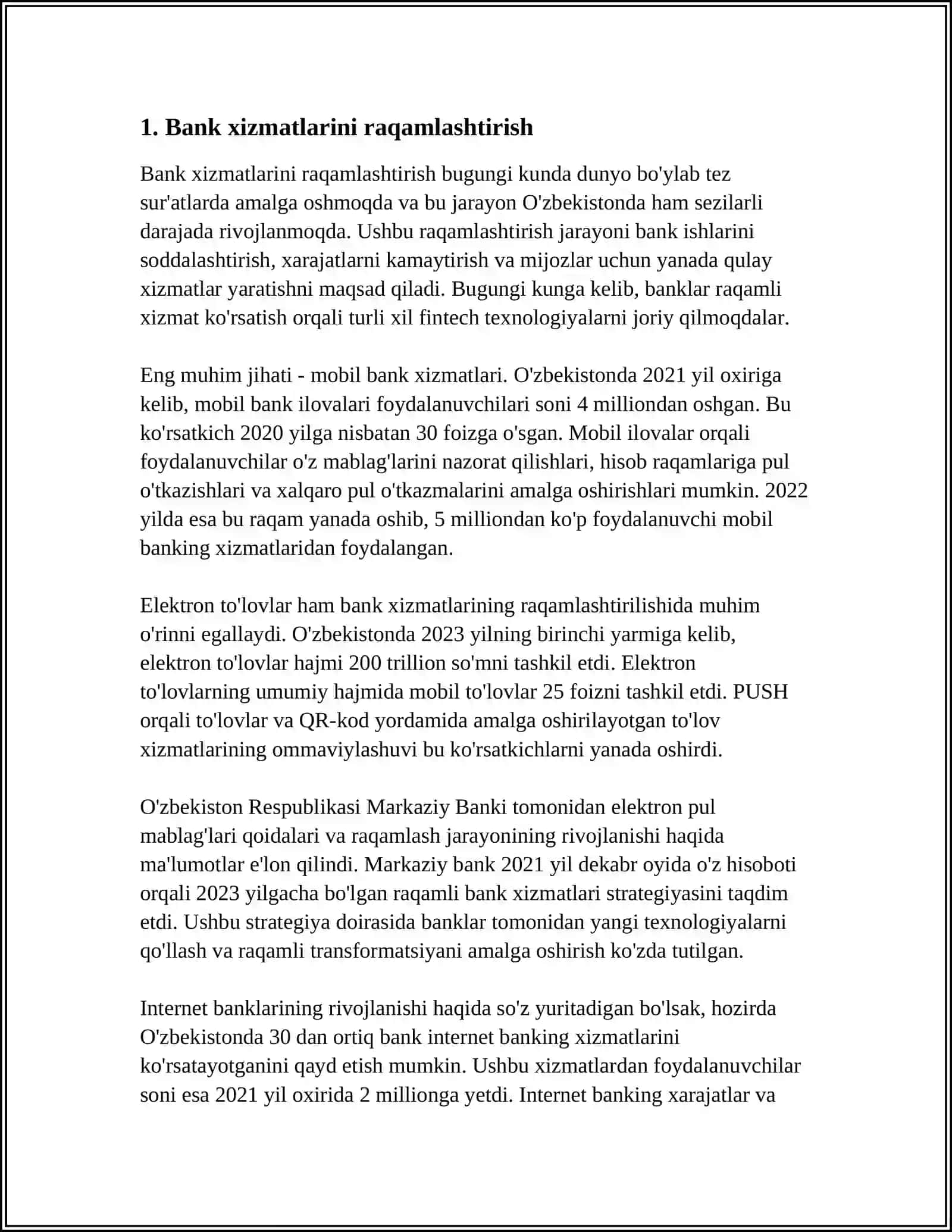 O'BEKISTONDA BANK SEKTORINI RAQAMLASHTIRISH SAMARODORLIGI 3