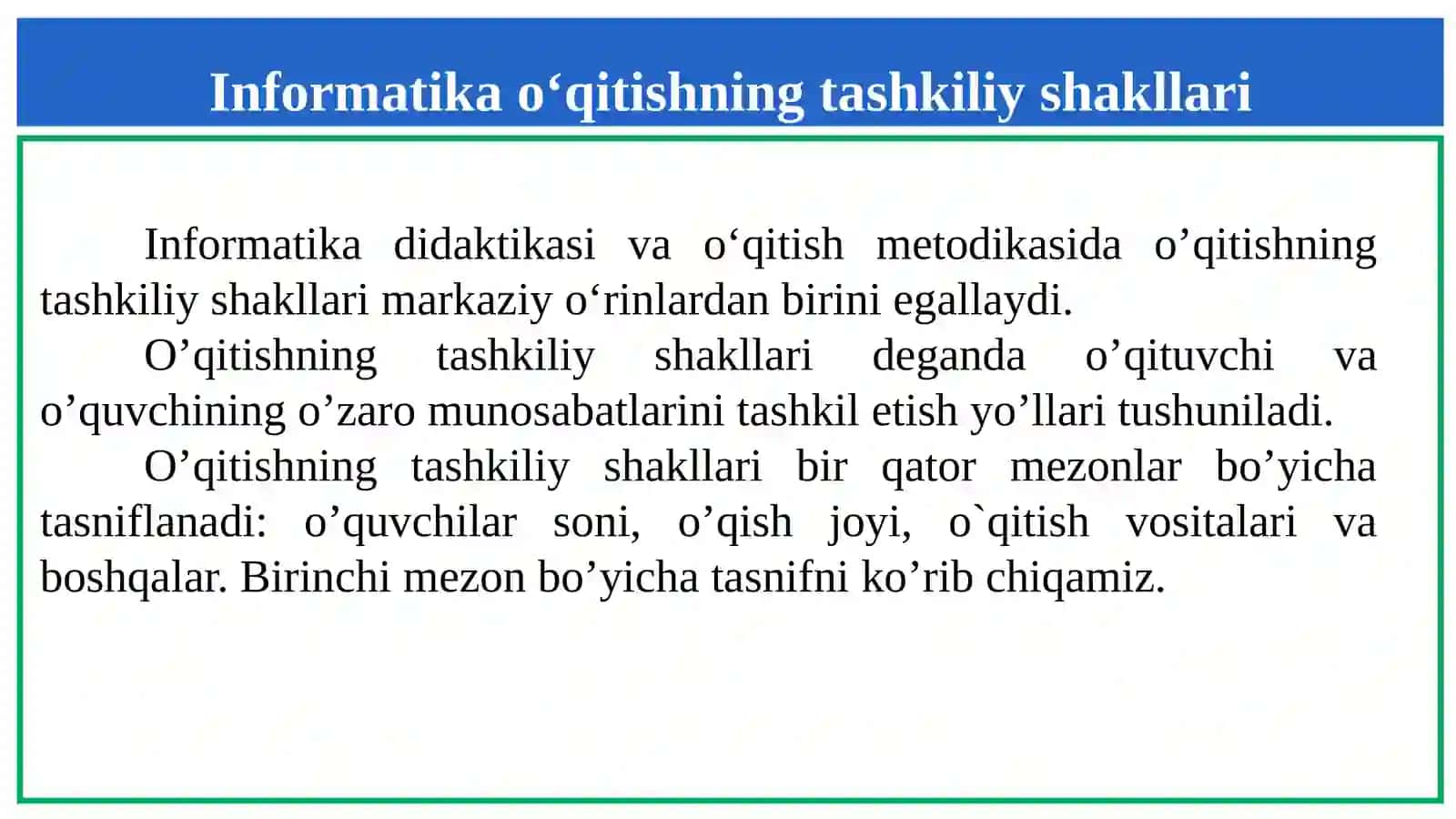 Informatika va axborot texnologiyalarini o'qitish metodikasi 3