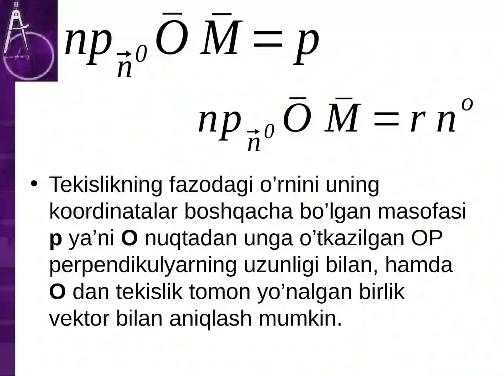 Fazoda to`g`ri chiziq va tekisliklarning turli tenglamalari 3