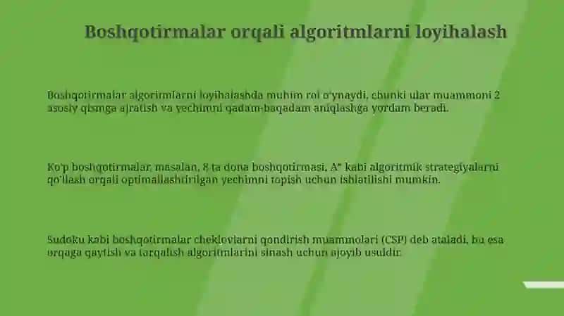 Boshqotirmalar va algoritmlar: qiyosiy tahlil 3