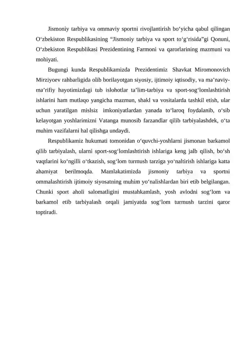 Ommaviy sport va jismoniy tarbiya nazorat ishlari 3