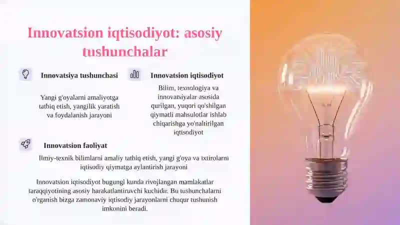 Innovatsion iqtisodiyot” fanining maqsadi, vazifalari, asosiy tushunchalari va tamoyillari 3