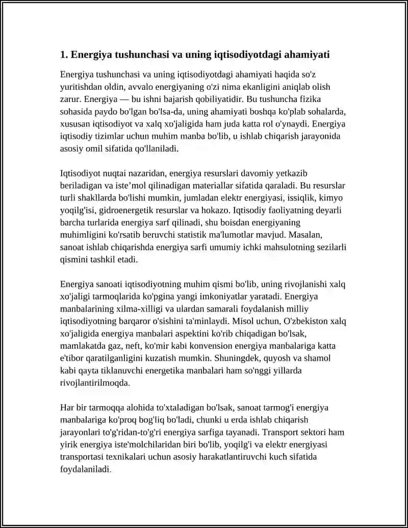 REFERAT: ENERGIYA VA UNING XALQ XÓJALIGIDAGI ÓRNI 3