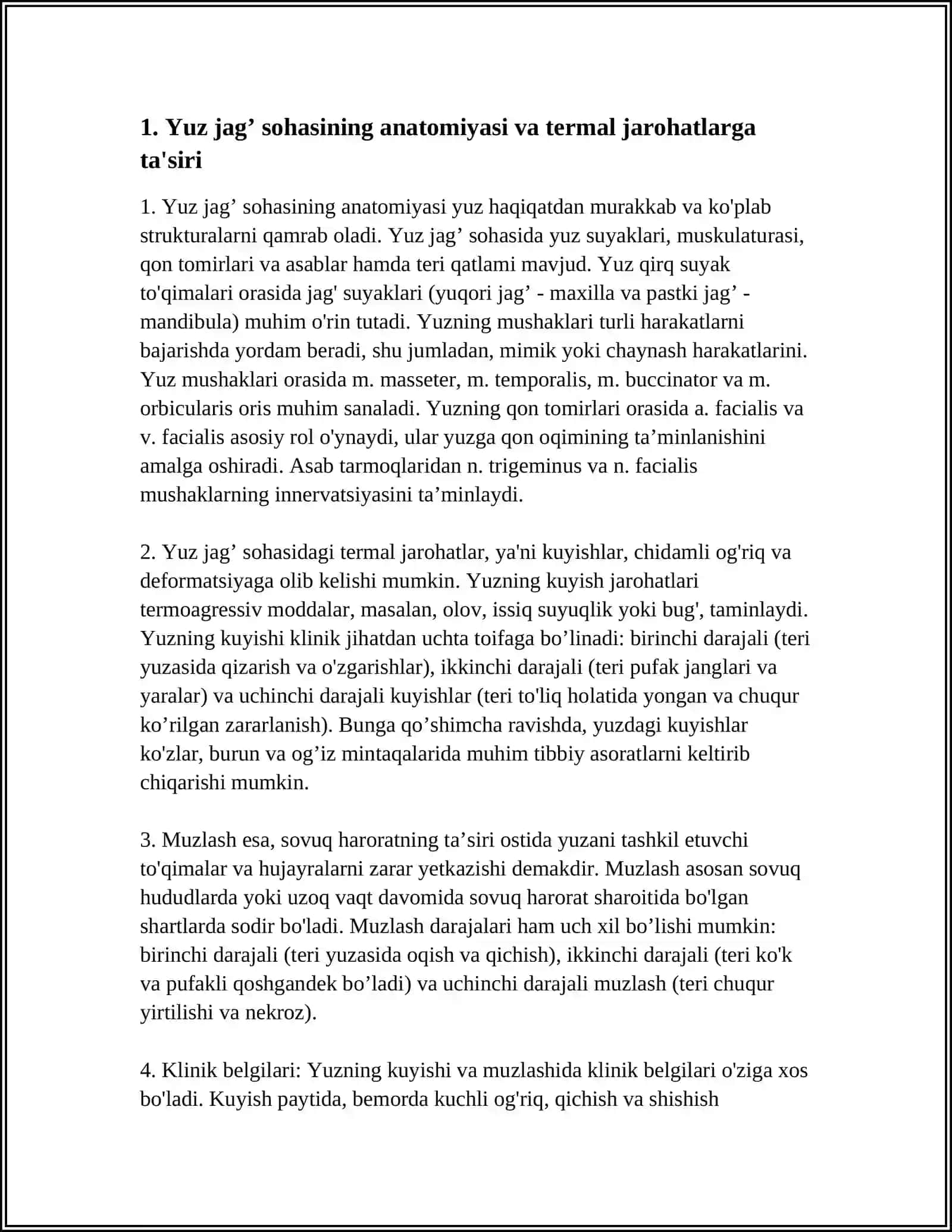 YUZ JAG’ SOHASI MUZLASHI VA KUYISHI,KLINIKASI VA 1-YORDAM KORSATISH 3