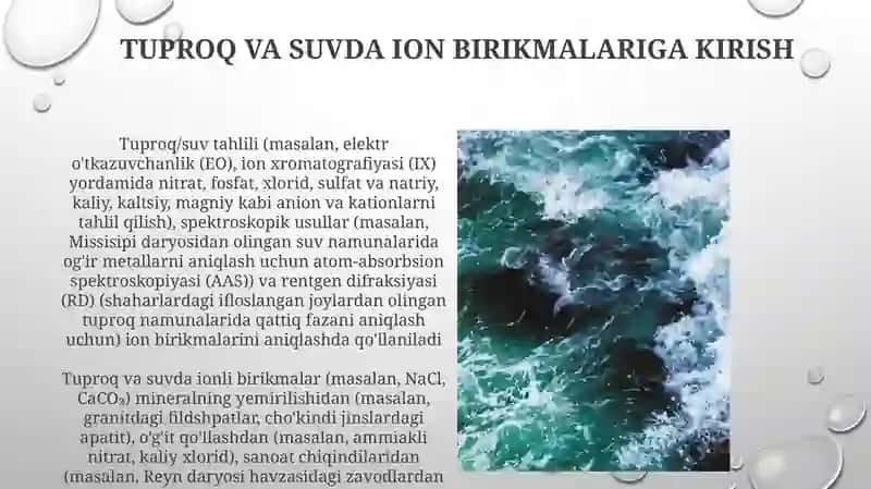 Tuproq va suvda ion birikmalariga kirish 3
