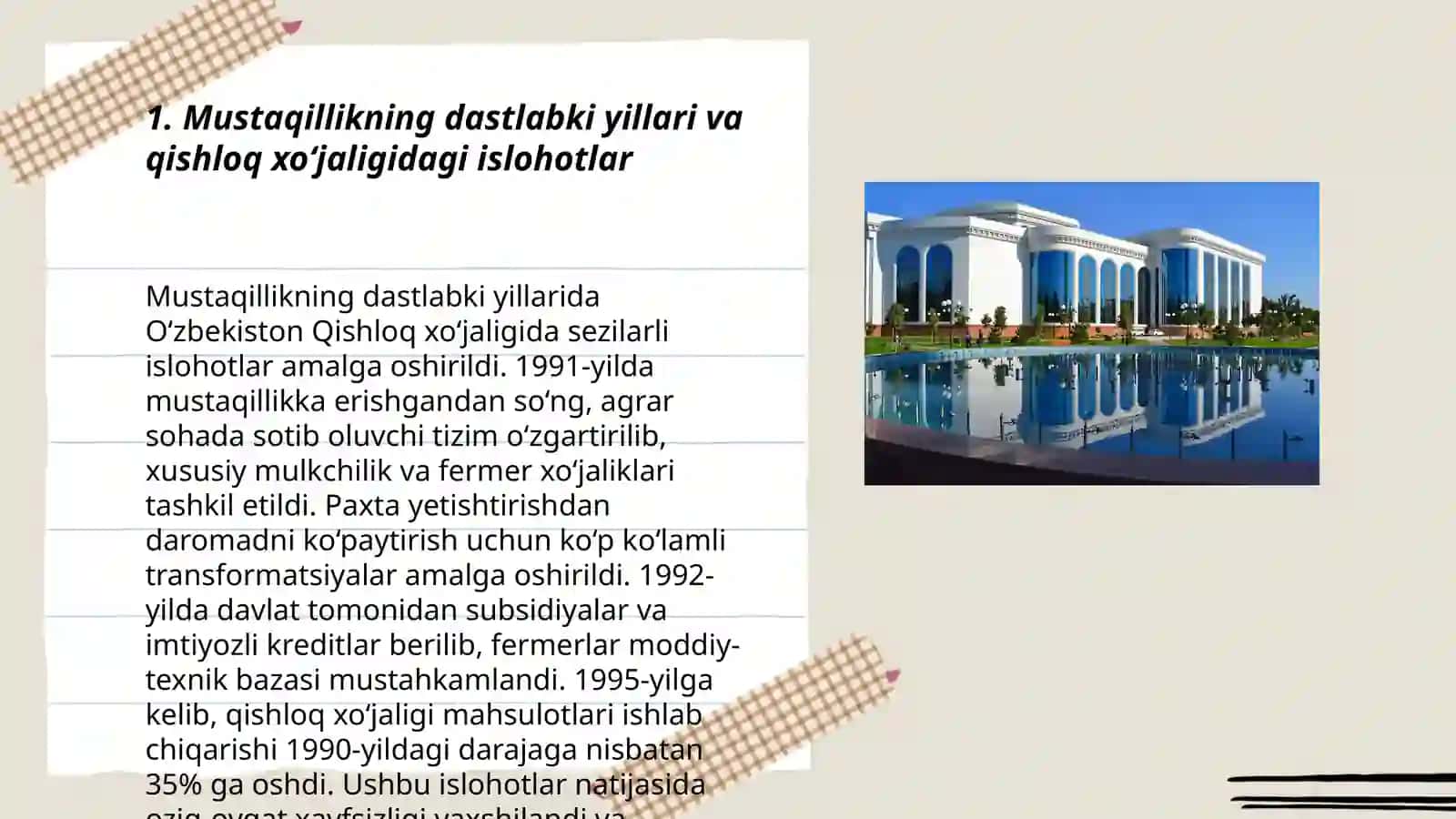 Mustaqillik yillarida qishloq xoʻjaligi va sanoat sohasidagi oʻzgarishlar 3