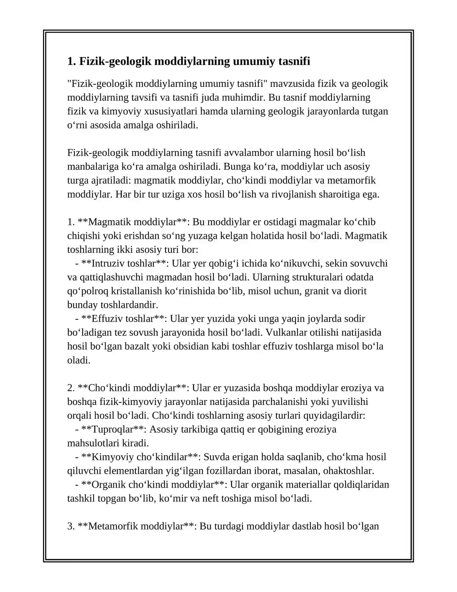 FIZIK - GEOLOGIK MODDIK KLASIFIKATSIYASI 3