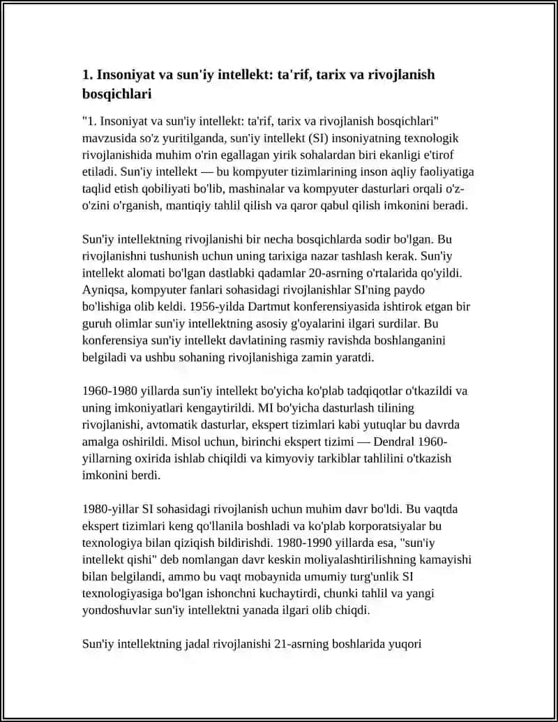 Insoniyat va Sun'iy Intellekt Referat 3