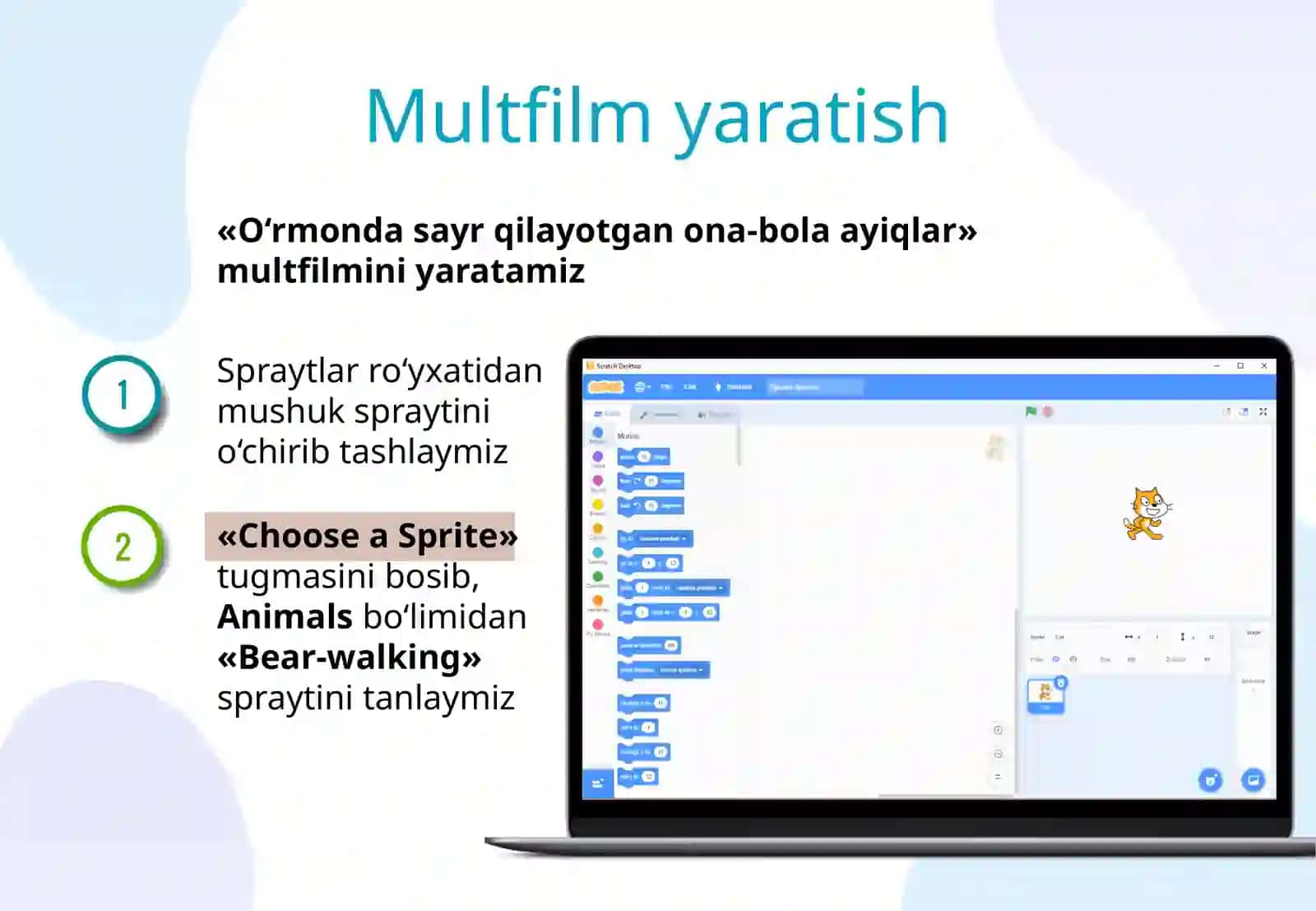 Scratch muhitida soddalik multfilm yaratish 3