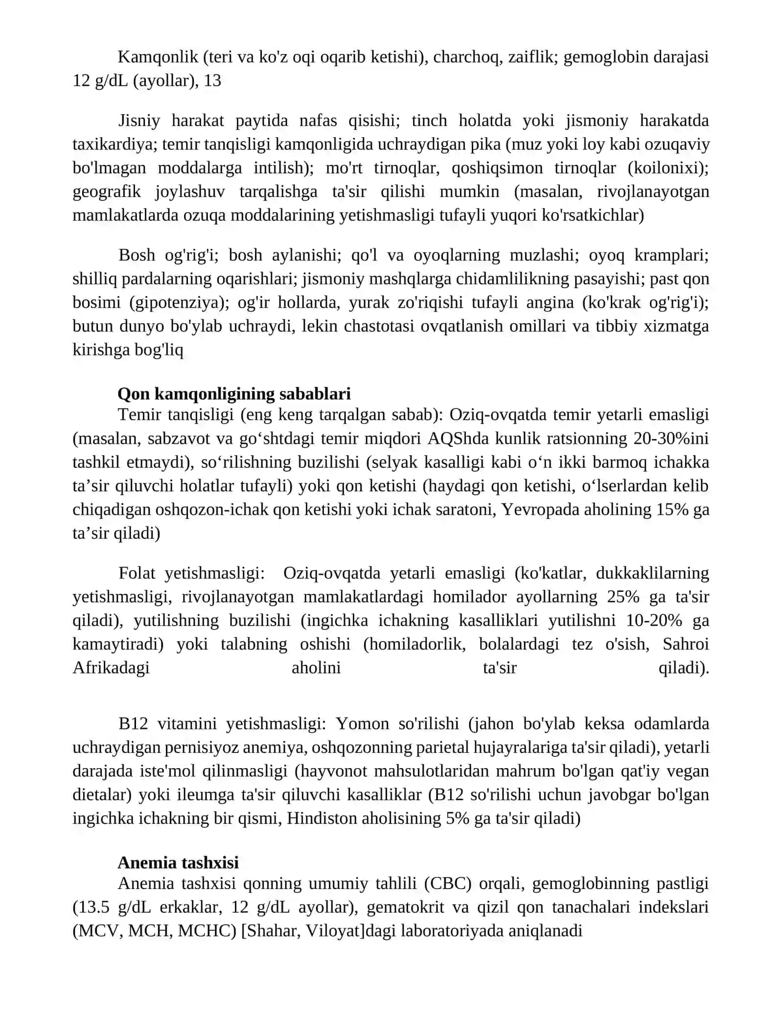 Anemia qon tarkibidagi qizil qon tanachalari yoki gemoglobin yetishmasligi 3