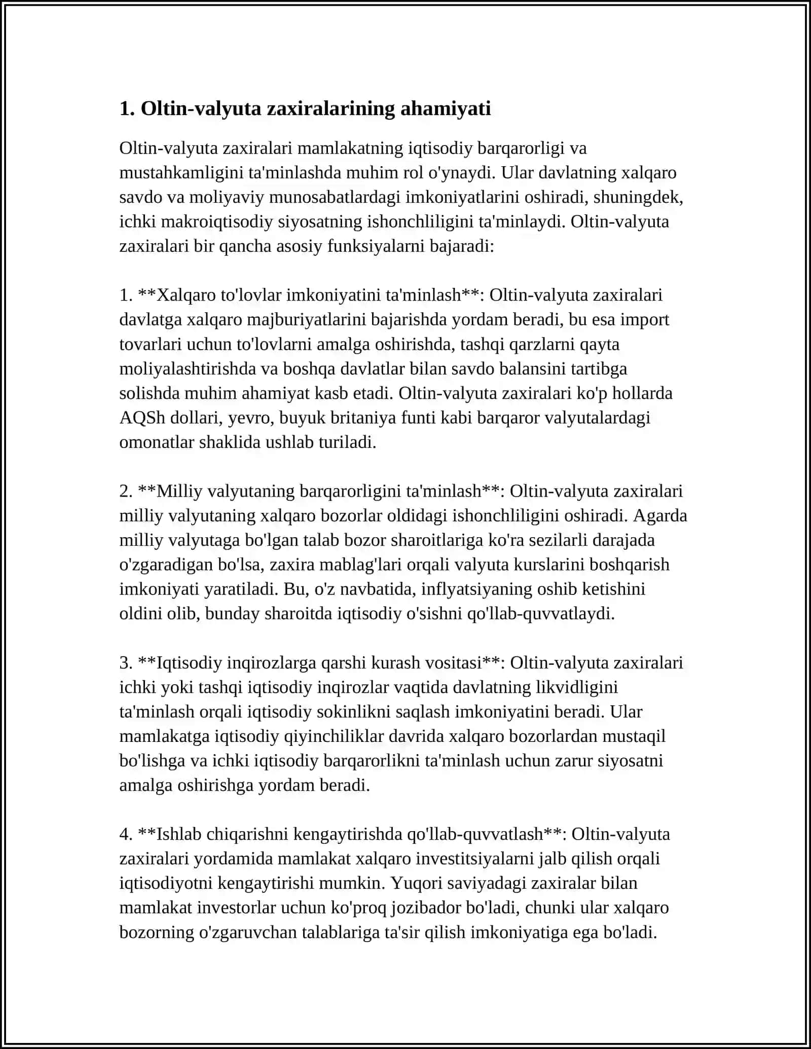 MARKAZIY BANKNING OLTIN VALYUTA ZAXIRALARINI SAQLASH FUNKSIYASI 3