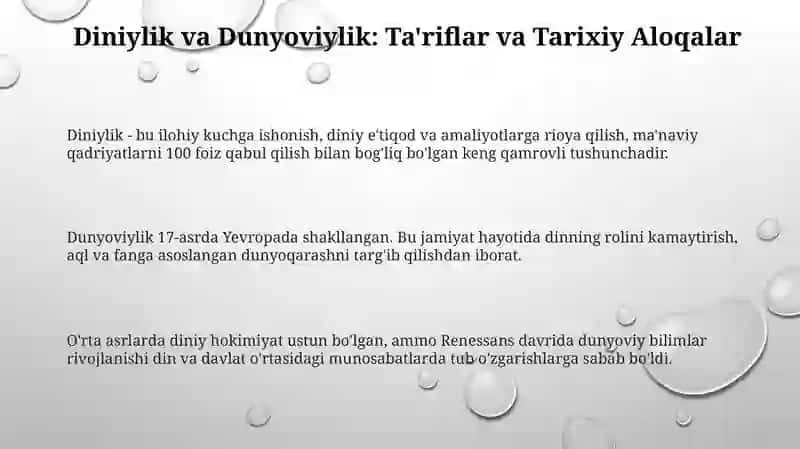 Diniylik va dunyoviylik masalasi 3
