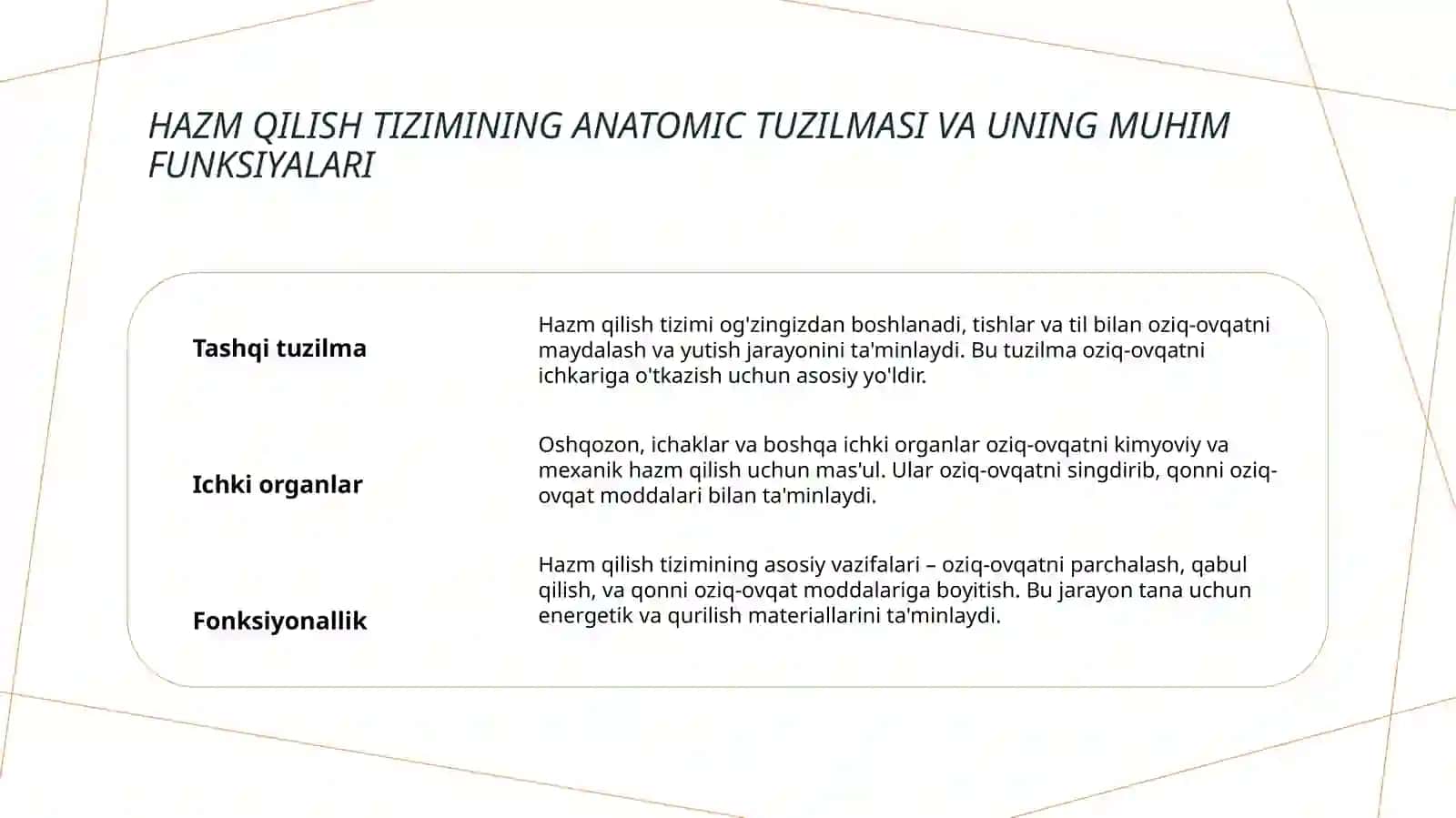 Hazm qilish sistemasi. Gistologiya fani 3