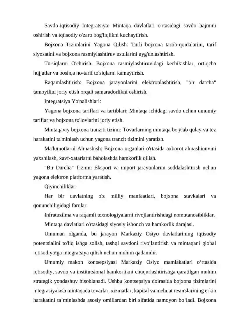 UMUMIY MAKON KONTSEPSIYASI DOIRASIDA MARKAZIY OSIYO MAMLAKATLARI BOJXONA TIZIMLARINI INTEGRASIYALASH. 3