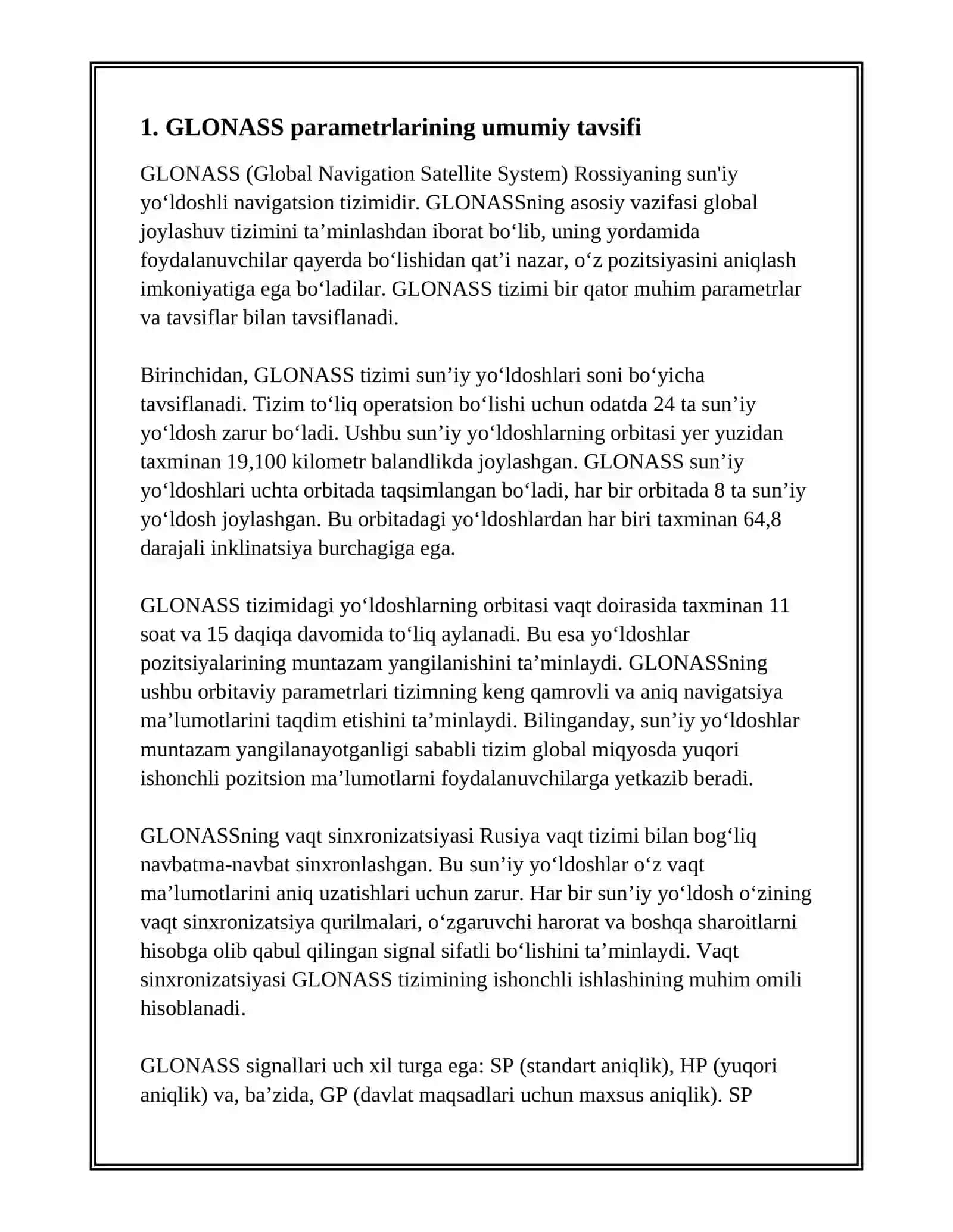 GLONASS PARRAMTERLARI XAQIDA MALUMOT 3