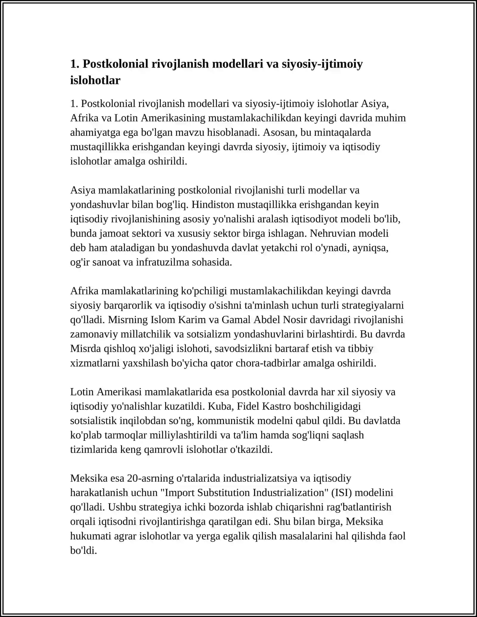 OSIYO,AFRIKA VA LOTIN AMERIKASI MAMLAKATLARI SIYOSIY,IJTIMOIY RIVOJLANISHINING ASOSIY YÒNALISHLARI 3
