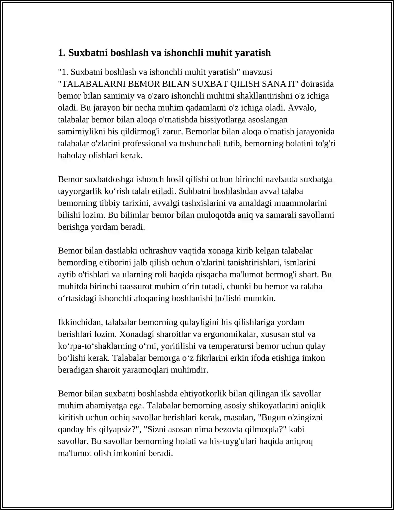 TALABALARNI BEMOR BILAN SUXBAT QILISH SANATI 3