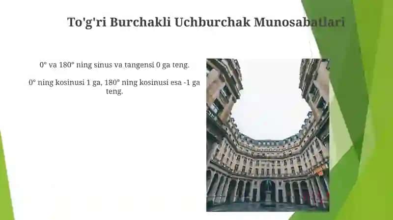 0° DAN 180° GACHA BO‘LGAN BURCHAKNING SINUSI, KOSINUSI, TANGENSI VA KOTANGENSI 3