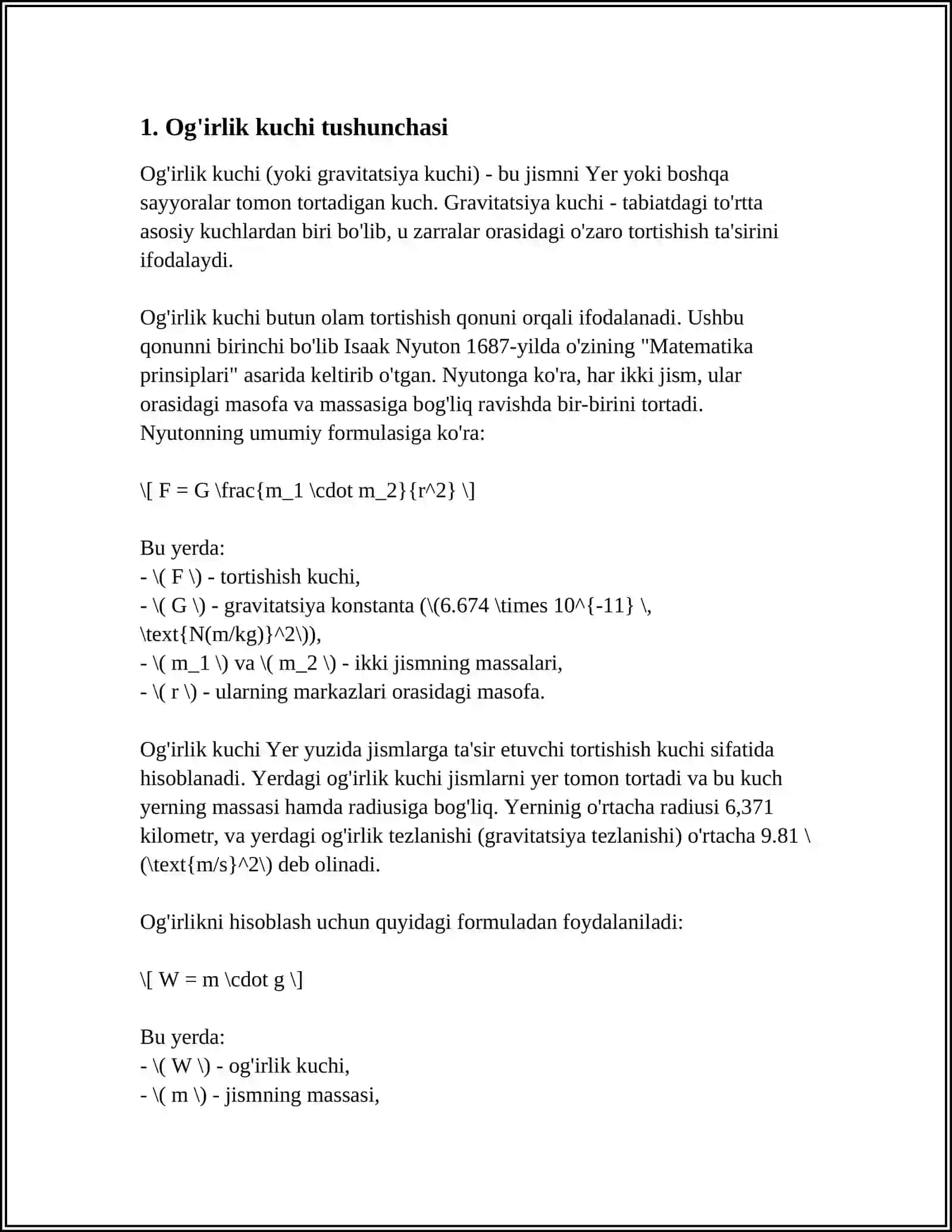 TABIATDA KUCHLAR.OGIRLIK ELASTIKLIK VA ISHQALANISH KUCHI 3