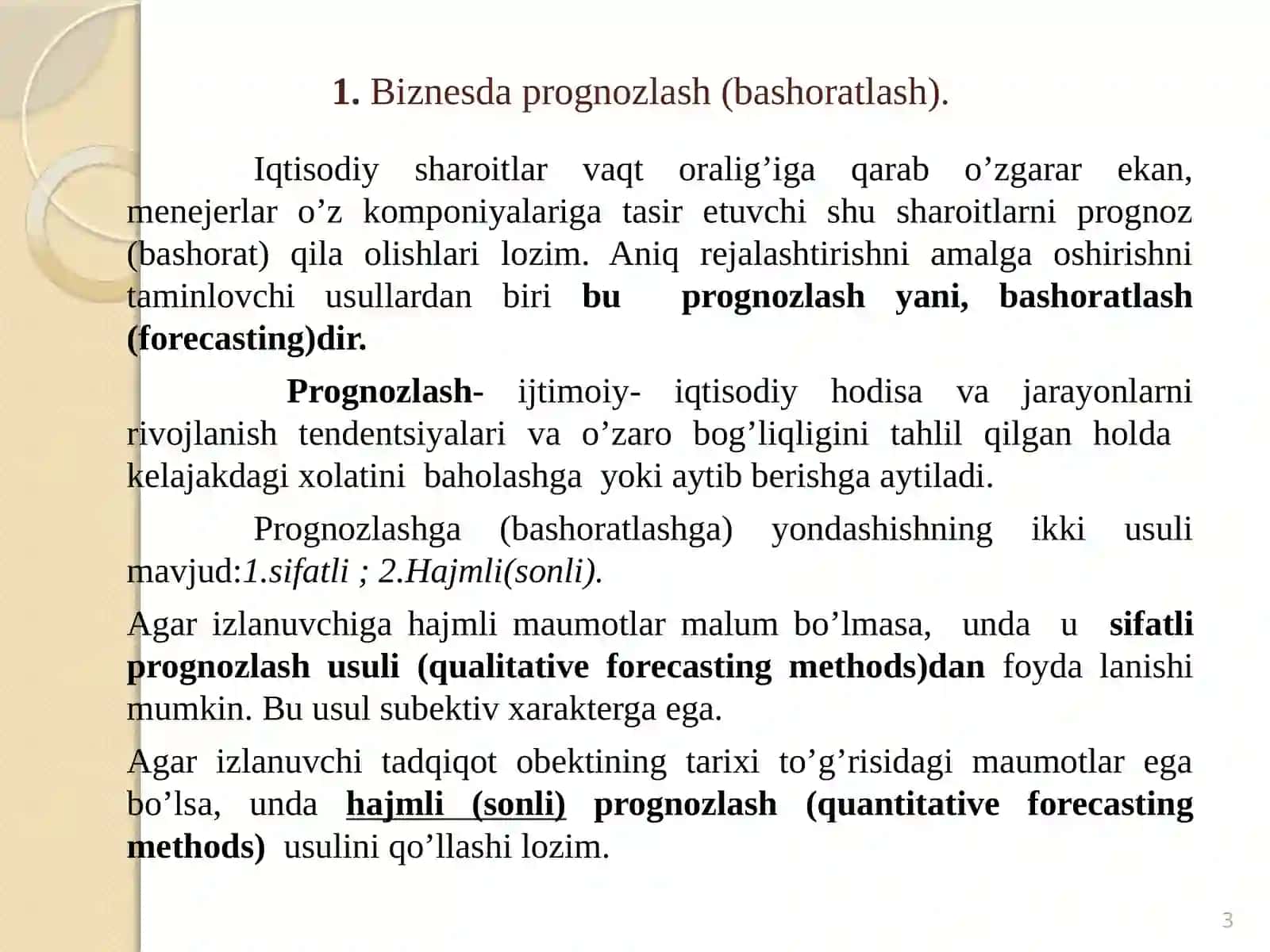 Statistika: Dinamika qatorlarini qayta ishlashning statistik usullari 3