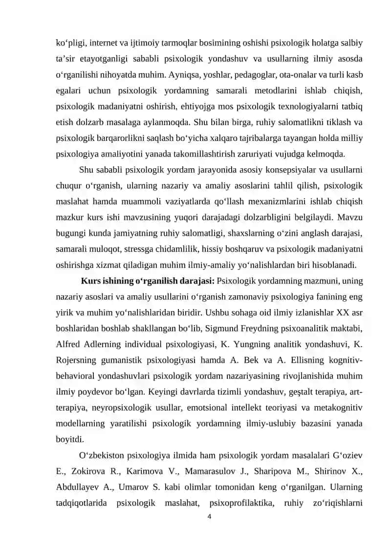 Psixologik yordam vaqtida asosiy konseptsiya va usullardan foydalanish 3