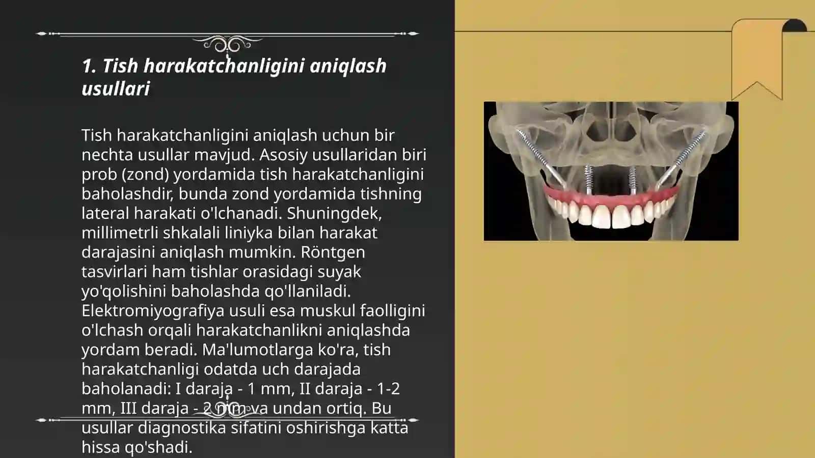 Tish harakatchanligini va implant barqarorligi aniqlash usullari (IBK) 3
