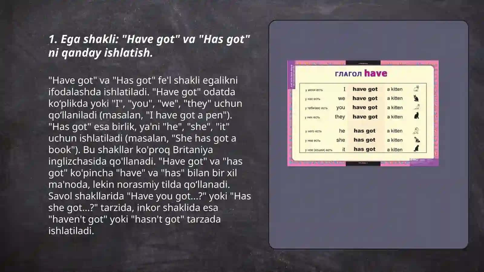 Ega shakli: "Have got" va "Has got" ni qanday ishlatish 3