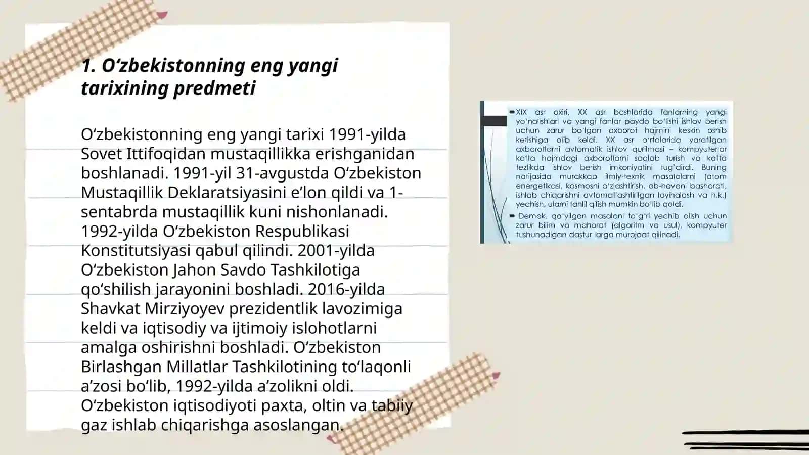 Oʻzbekistonning eng yangi tarixi fanning predmeti, maqsadi va vazifalari. Nazariy metodologik asoslari Sindorqulov Ozodbek 3