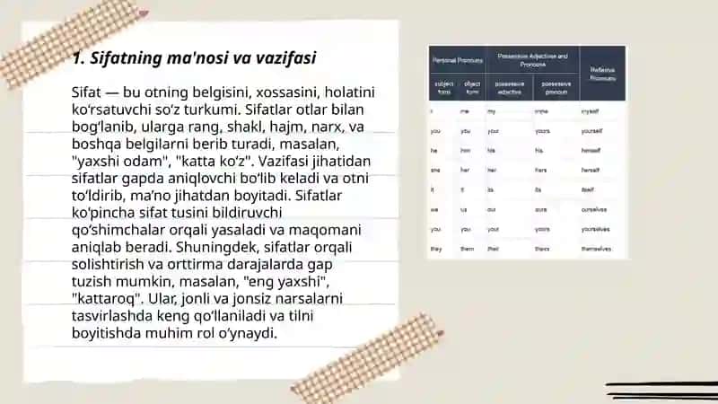 Sifat va olmoshlar 3