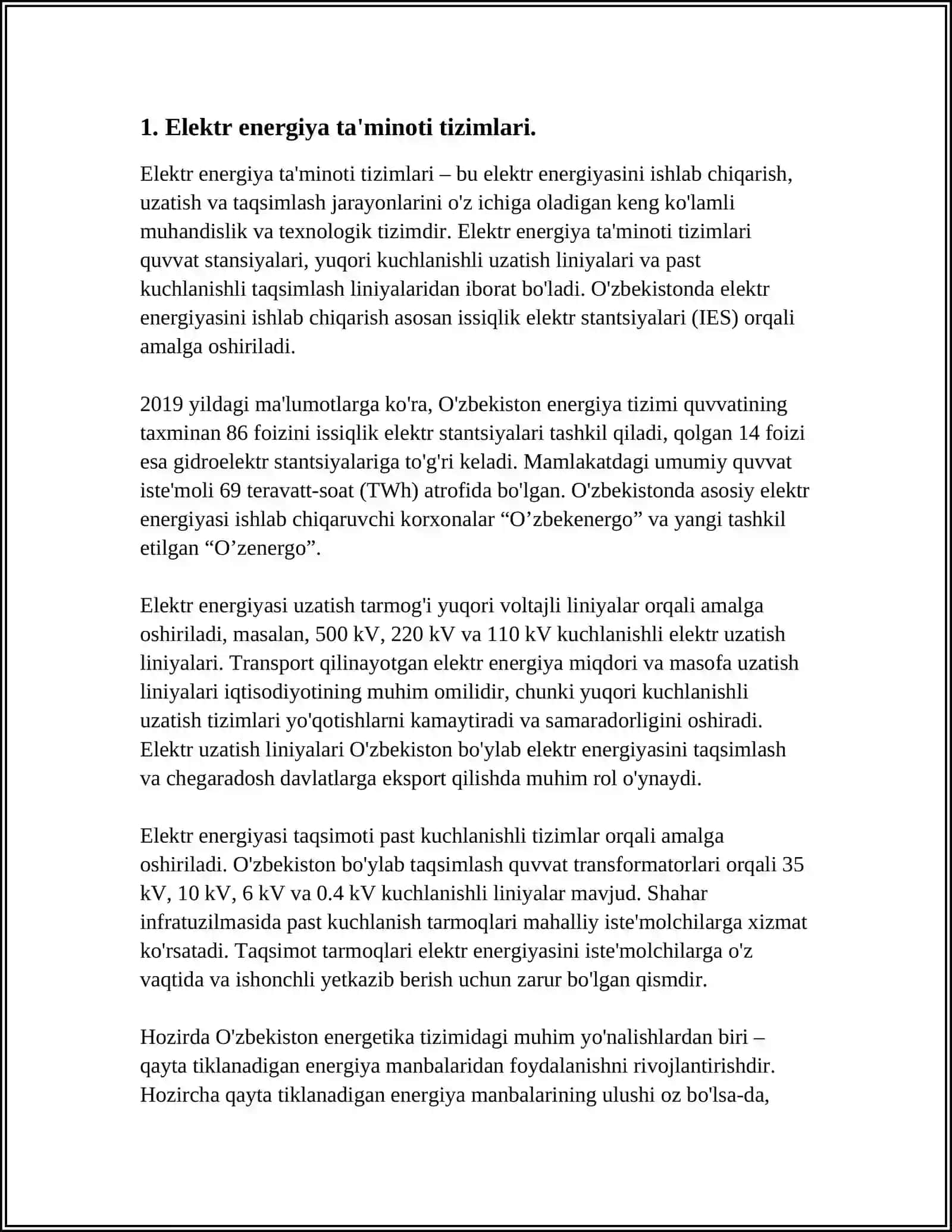 ELEKTR TARMOQLARI HAMDA SISTEMALARINING TUZILISHI VA SXEMASI 3