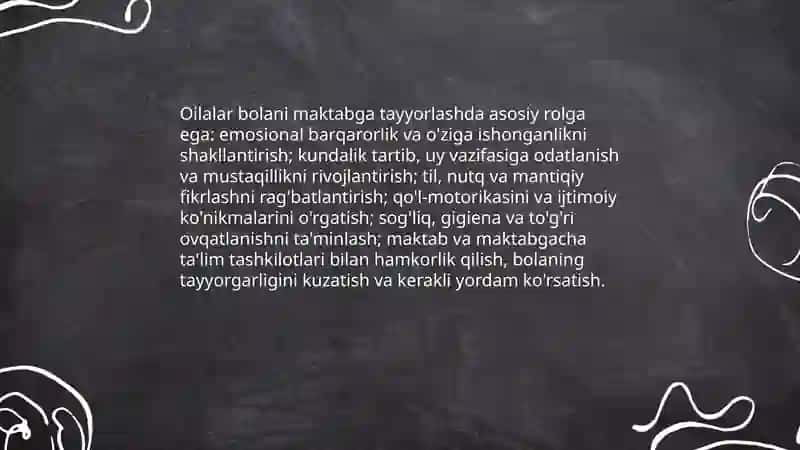 Bolalarni maktabga tayyorlashda oilani va maktabgacha ta'lim tashkilotining oʻrni 3