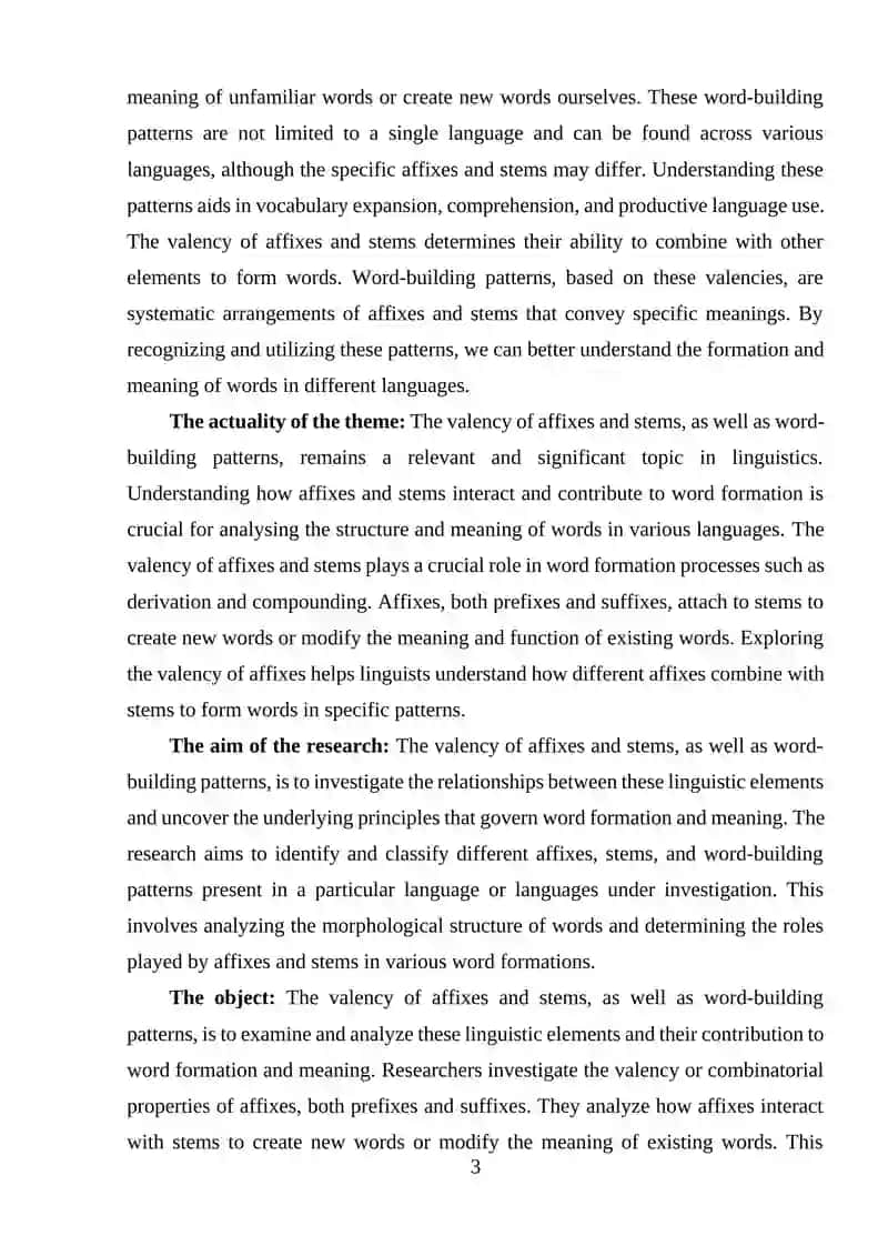 The Valency of affixes and stems. Word-building patterns and their meaning 3