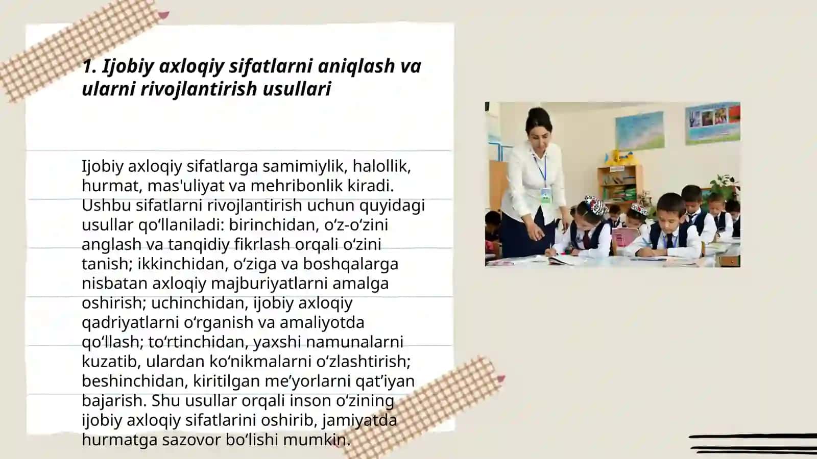 Ijobiy axloqiy sifatlarga erishish va salbiy axloqiy sifatlarni bartaraf etish usullarining koʻrsatilishi 3