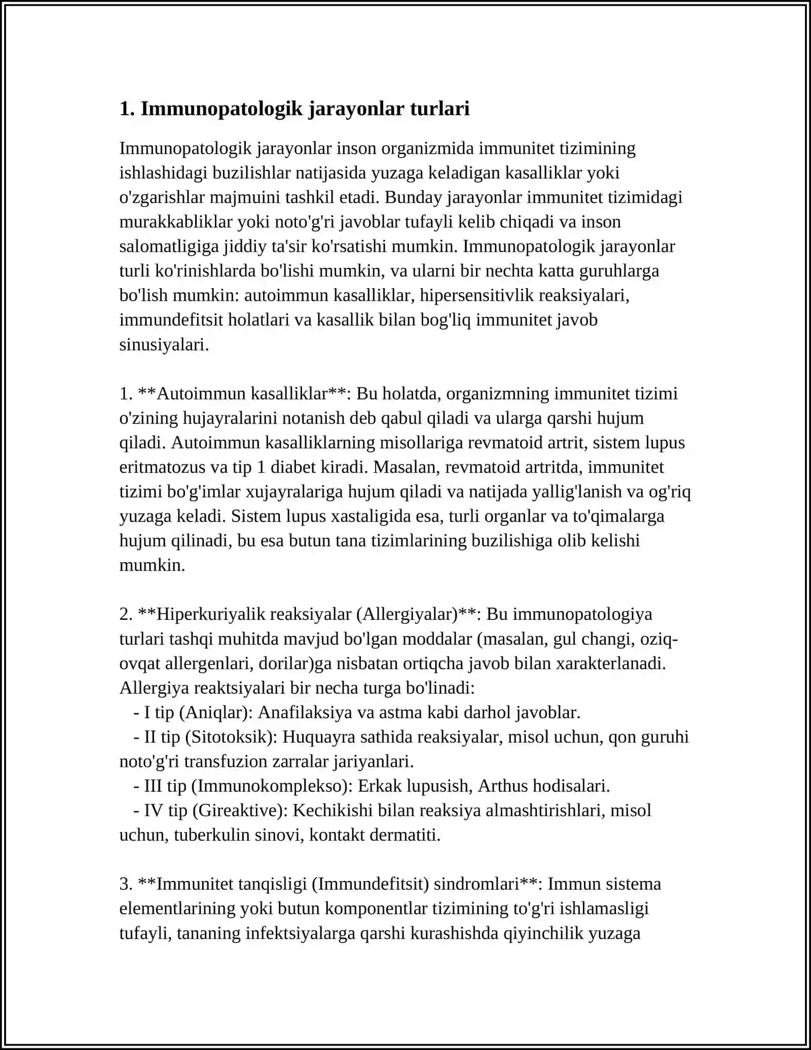 IMMUNOPATOLOGIK JARAYONLAR. BIRLAMCHI VA IKKILAMCHI IMMUNOGENEZ BUZILISHINI MORFOLOGIYASI 3
