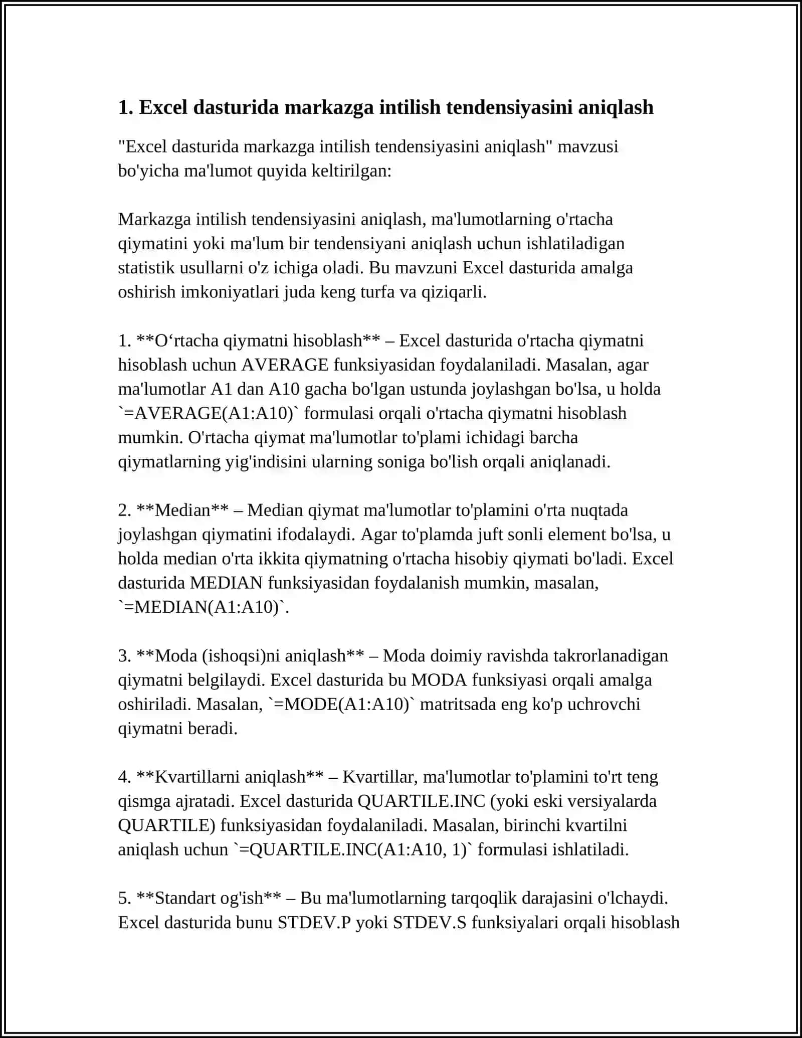 EXCEL VA SPSS KOMPYUTER DASTURLARIDA MARKAZGA INTILISH VA MARZKAZDAN QOCHISH TENDENSIYALARINI ANIQLASH 3