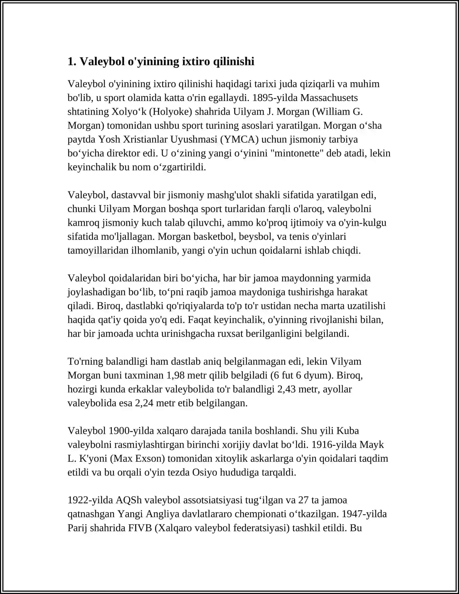 VALEYBOL OʻYININING KELIB CHIQISHI VA RIVOJLANISH TARIXI 3