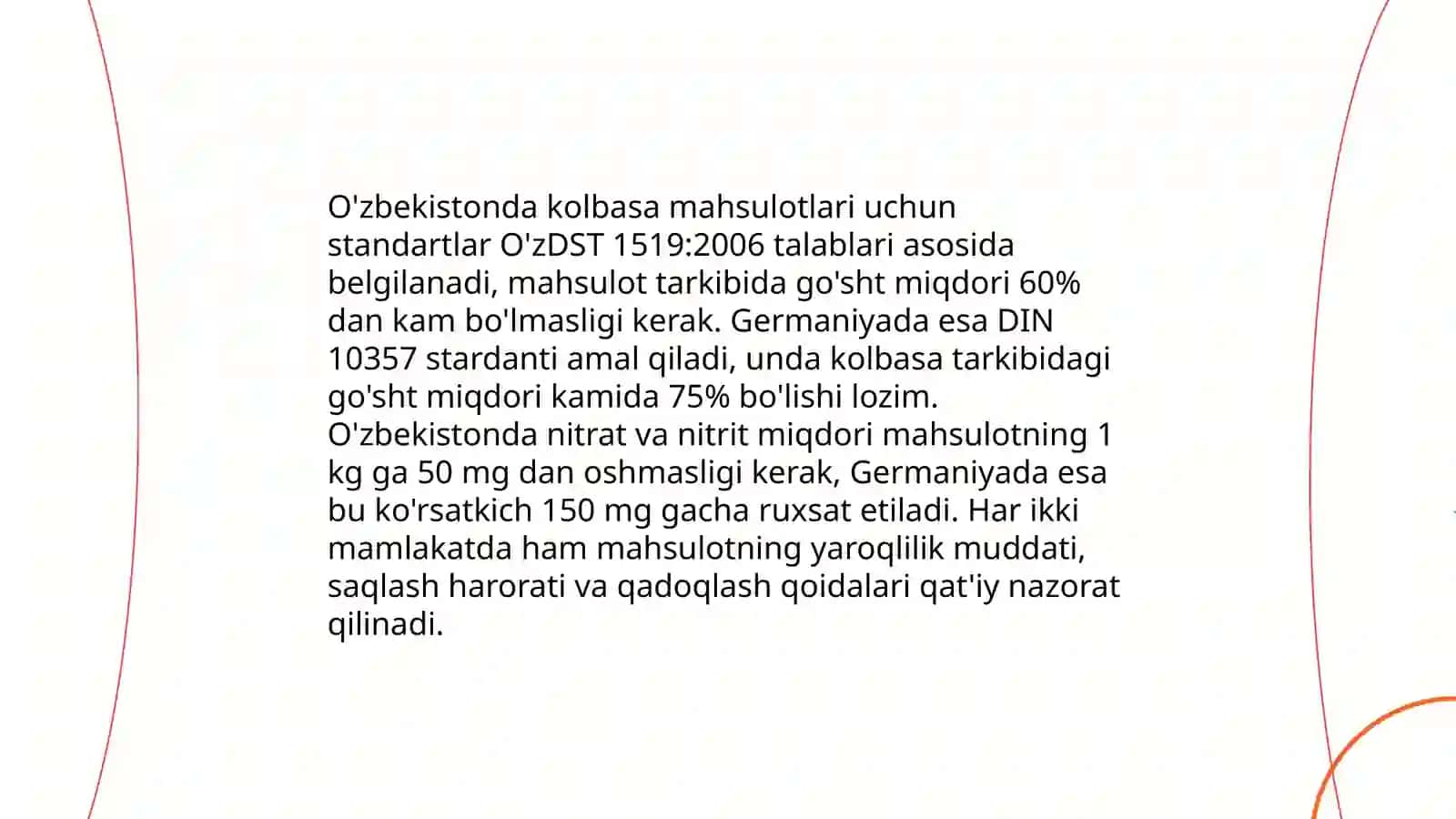 Kolbasa maxsulotlariga tegishli stadartlar va xavsizlik korsatkichlarini aniqlash O'zbekiston va Germanya davlatlari farqi va o'xshashligi 3