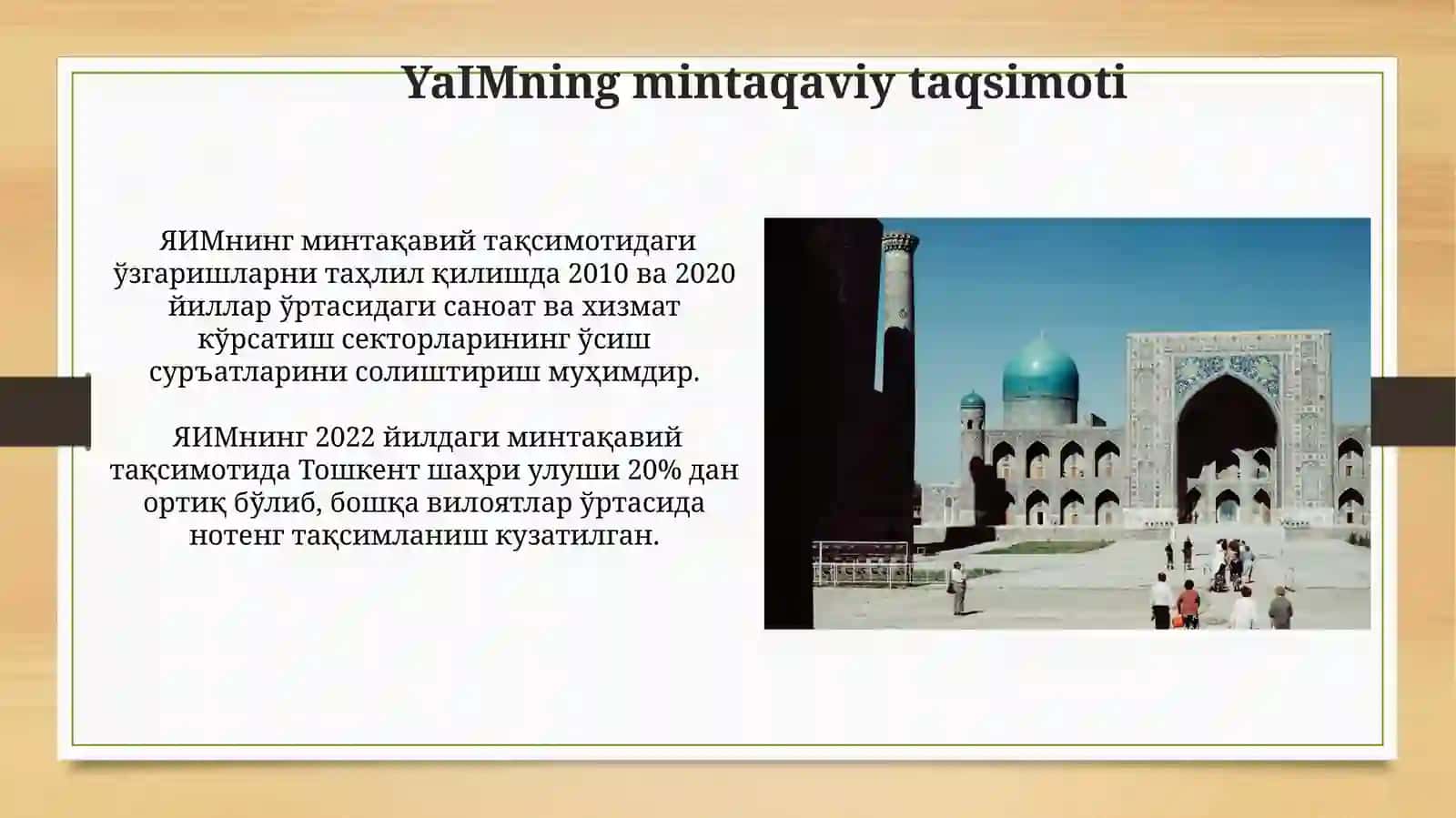 Oʻzbekiston Respublikasi Yalpi ichki mahsuloti tarkibidagi oʻzgarishlar tahlili 3