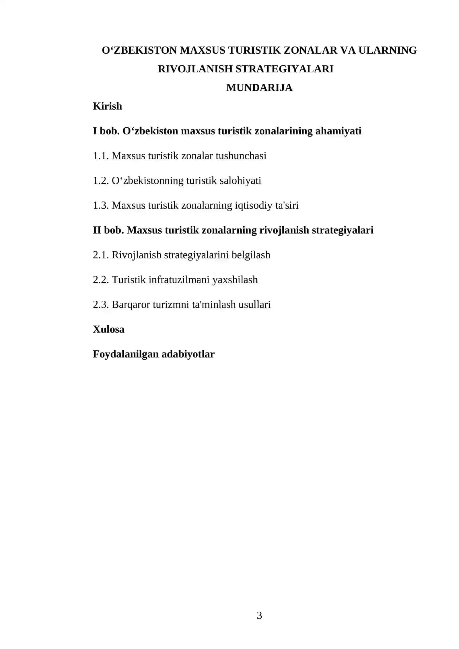 TURIZM VA MEHMONDOʻSTLIK FANIDAN TAYYORLAGAN KURS ISHI 3