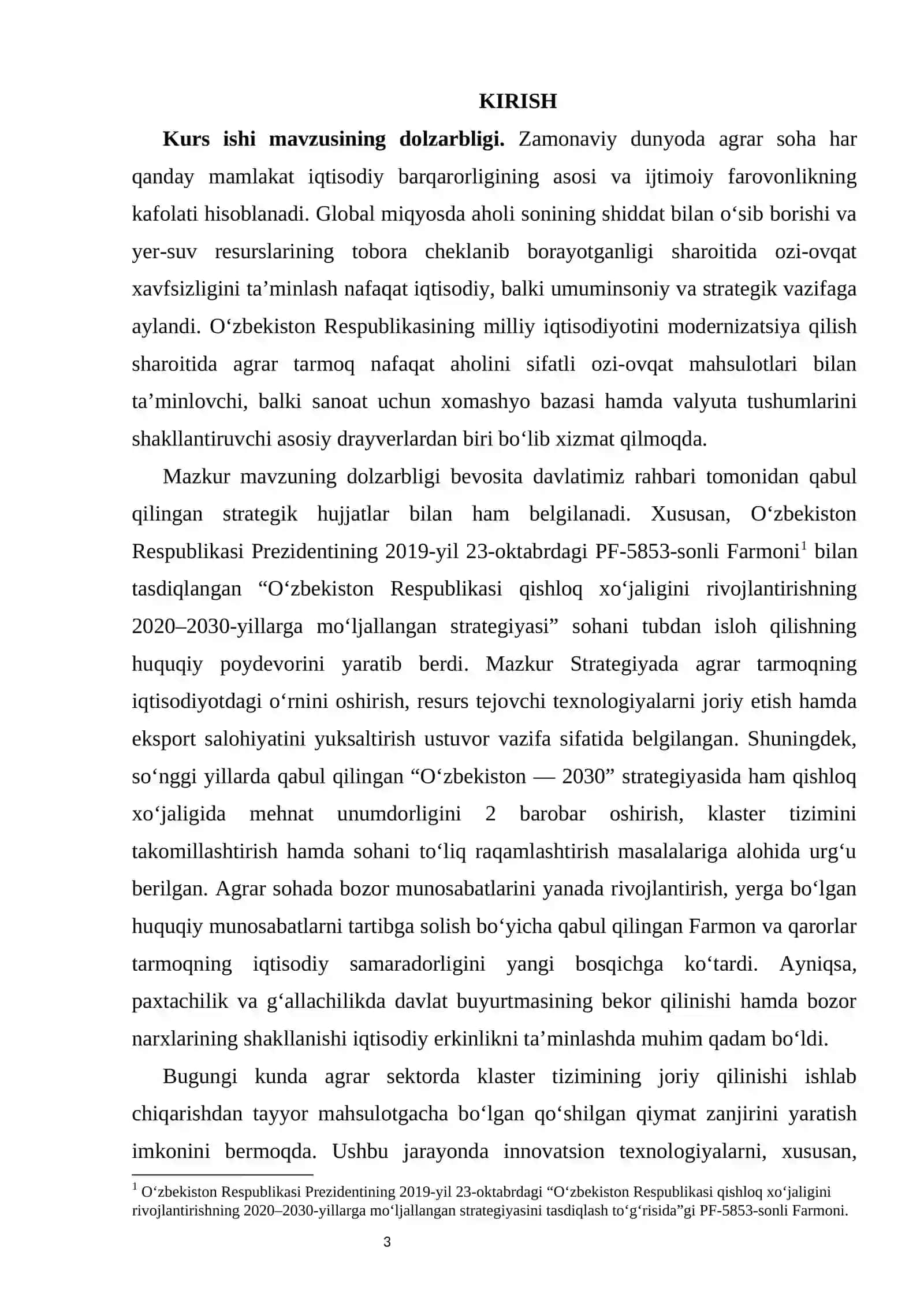 AGRAR SOHANING IQTISODIYOTDA TUTGAN O‘RNI     kurs ishi 3