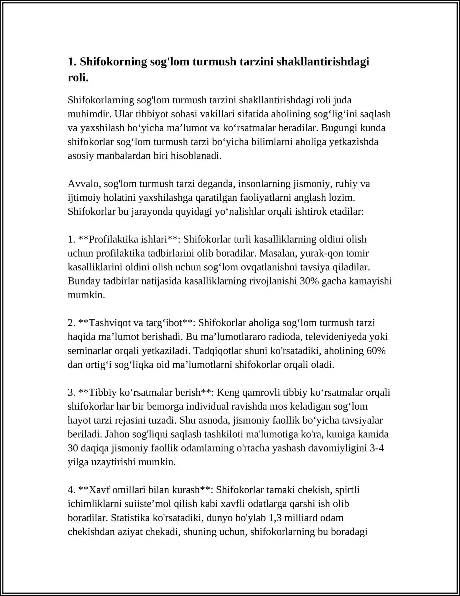 SOG'LOM TURMUSH TARZINI SHAKILLANTIRISHDA SHIFOKORNING O'RNI 3