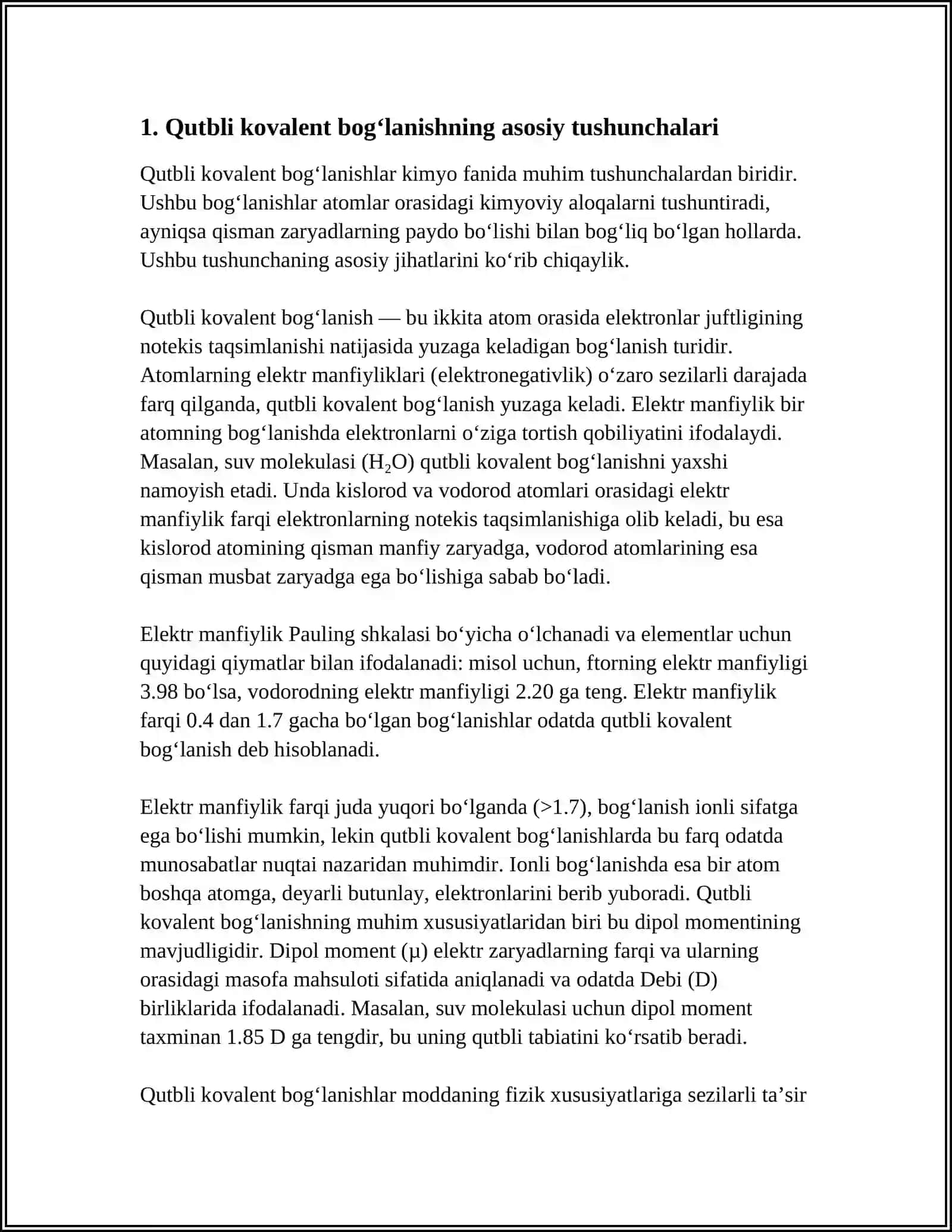 QUTBLI KOVALENT BOGʻLANISH 3