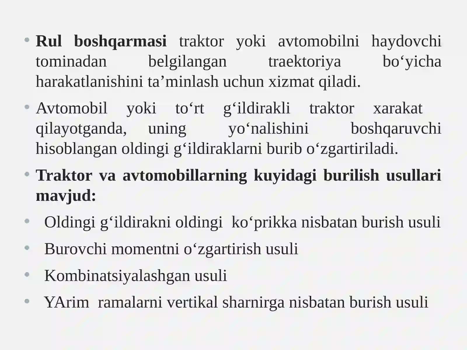 G‘ILDIRAKLITRAKTOR VA AVTOMOBILLARNINGBOSHQARISHMEXANIZMI 3