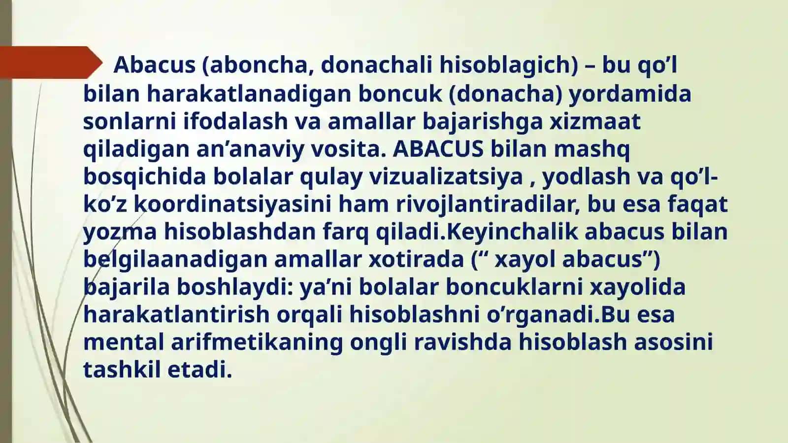 Mental arifmetika  va abacus yordmida sonlarni o'rganish.Mental arifmetikaga oid misollar 3