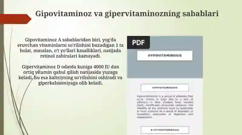 Gipovitaminoz va gipervitaminoz holatlarida moddalar almashinuvining buzilishi 3