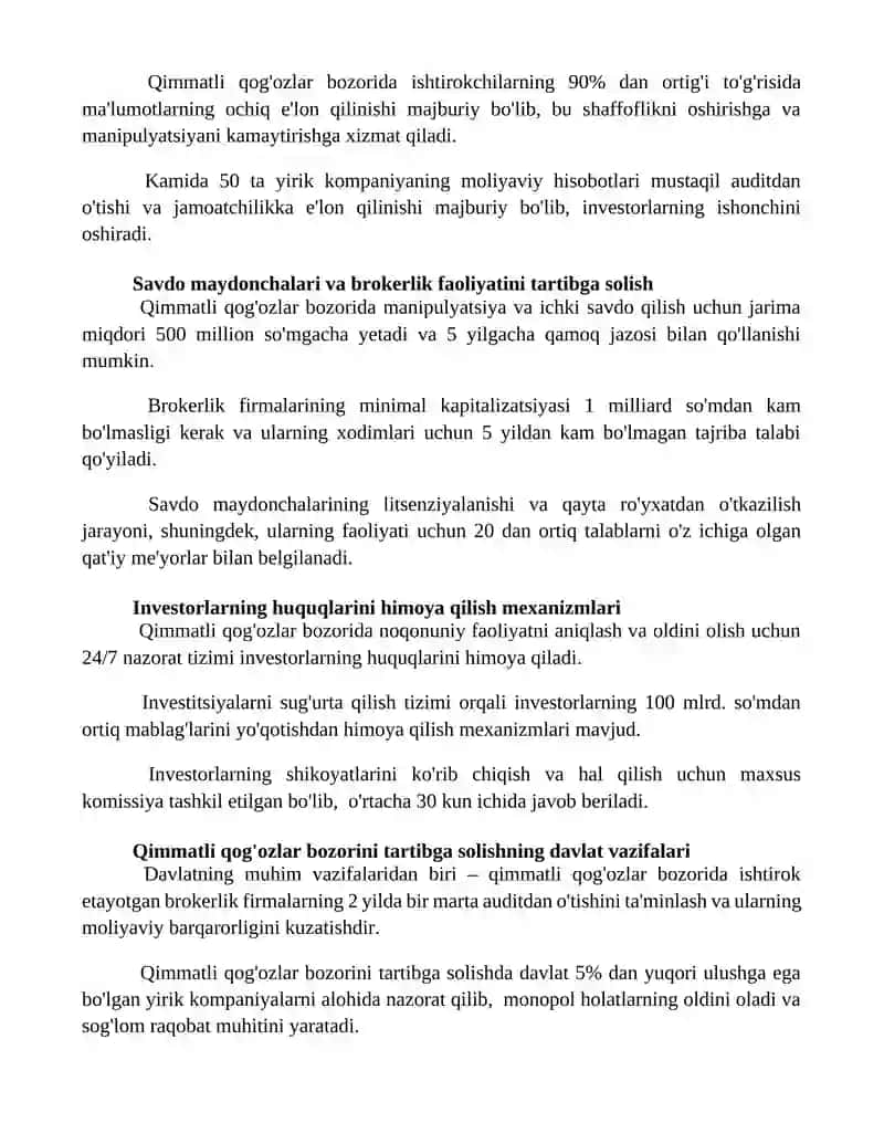 Qimmatli qog‘ozlar bozorining davlat tomonidan tartibga solinishi 3