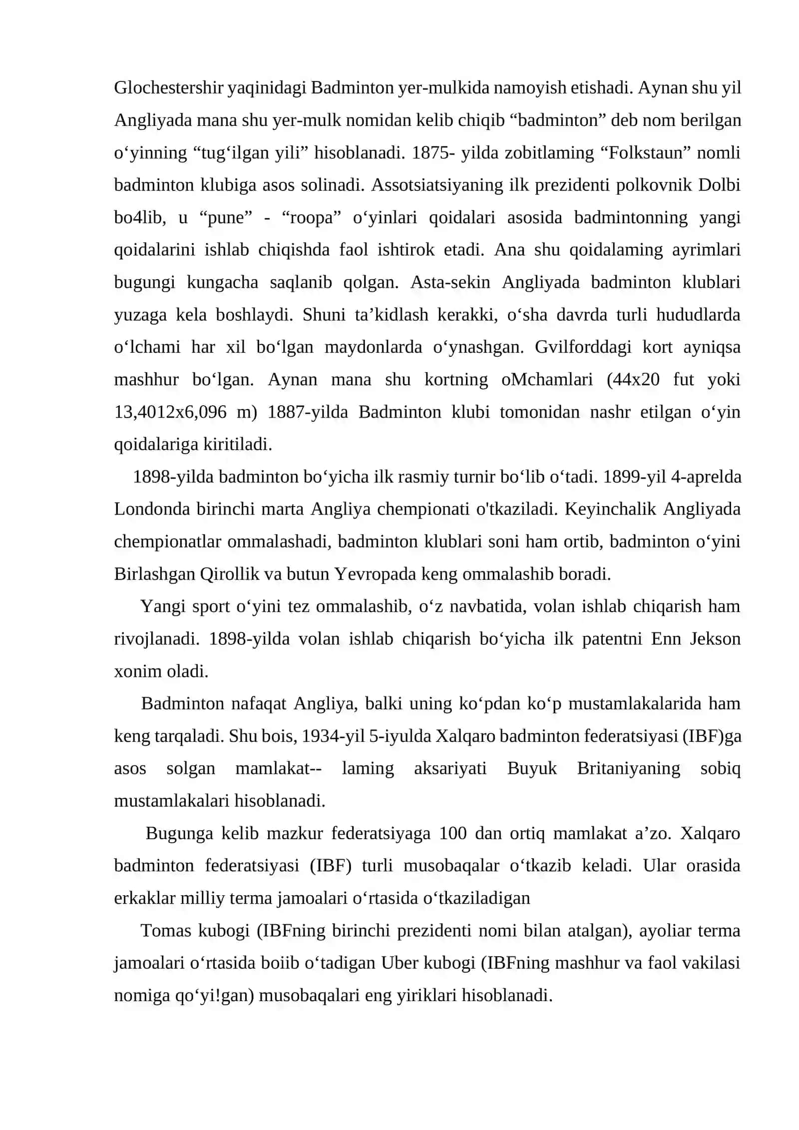 Badminton tarixi, texnikasi va taktikasi 3