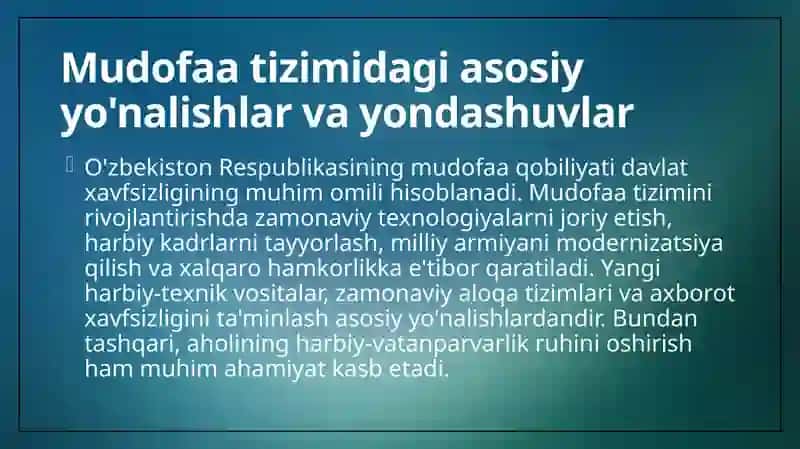 O'zbekiston Respublikasi mudofaa qobiliyati. O'zbekistonda madaniy ob'ektlar va ularning faoliyati tasnifi 3
